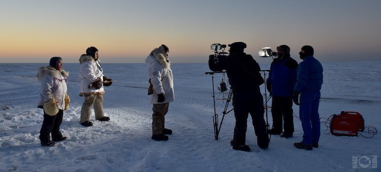 Stage 2 studios on set on the north slope of Alaska surrounded by vast snow and ice